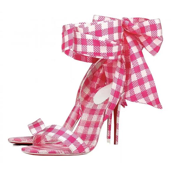 Christian Louboutin Sandale Du Desert 100 Pink White Lace Up Sandal Heel Pump 40 - Picture 1 of 12